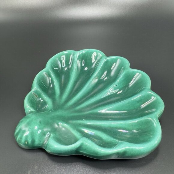 Hand Made USA Pottery Stoneware Green Shell Dish Soap Holder Trinket Dish VTG - Picture 9 of 12